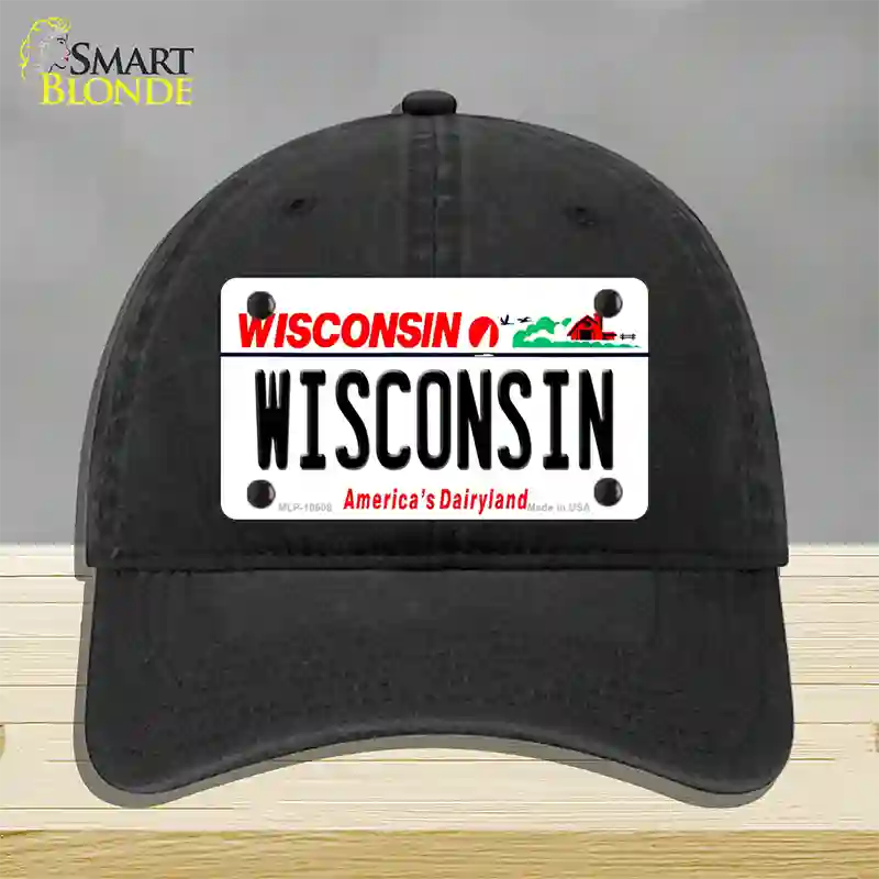 Wisconsin Dairyland Novelty License Plate Hat Unconstructed Cotton / Black