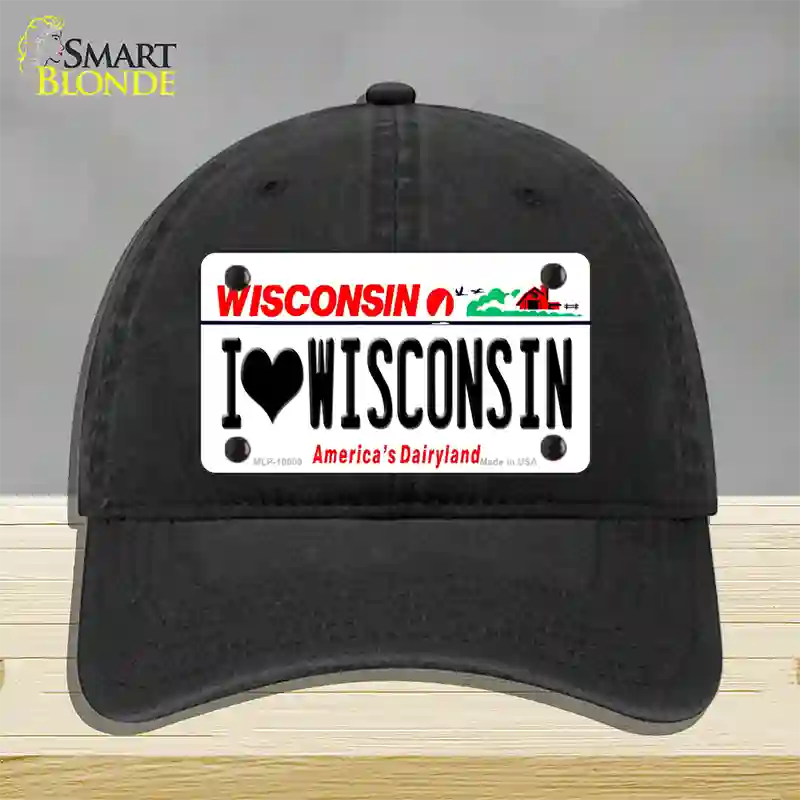 I Love Wisconsin Novelty License Plate Hat Unconstructed Cotton / Black