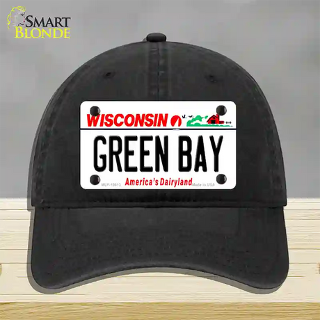 Green Bay Wisconsin Novelty License Plate Hat Unconstructed Cotton / Black