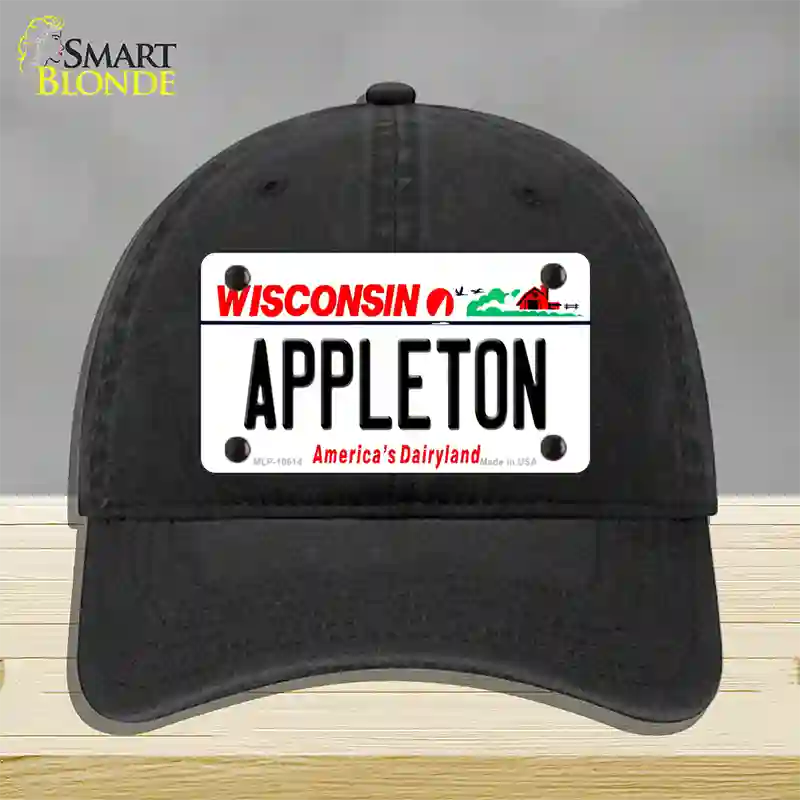 Appleton Wisconsin Novelty License Plate Hat Unconstructed Cotton / Black