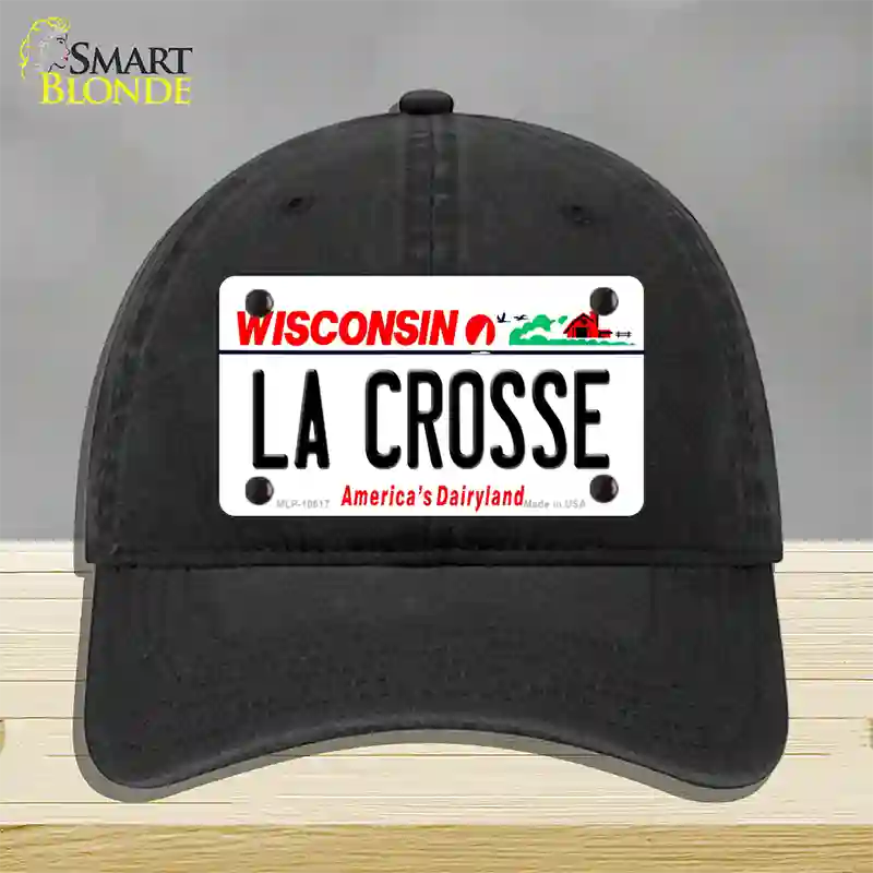 La Crosse Wisconsin Novelty License Plate Hat Unconstructed Cotton / Black