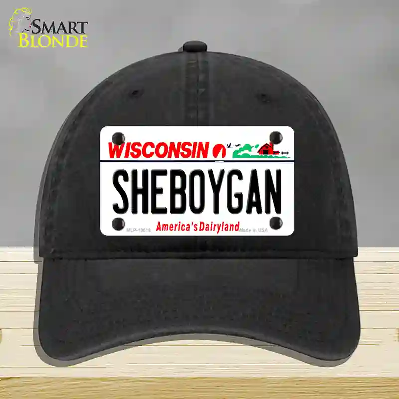 Sheboygan Wisconsin Novelty License Plate Hat Unconstructed Cotton / Black