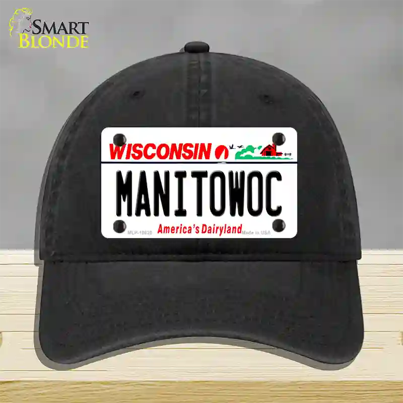 Manitowoc Wisconsin Novelty License Plate Hat Unconstructed Cotton / Black