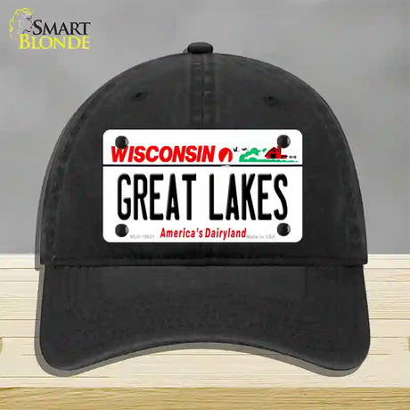 Great Lakes Wisconsin Novelty License Plate Hat Unconstructed Cotton / Black