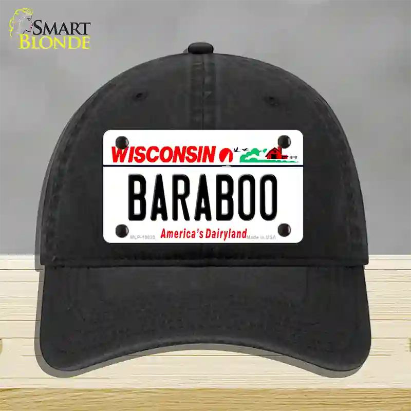 Baraboo Wisconsin Novelty License Plate Hat Unconstructed Cotton / Black