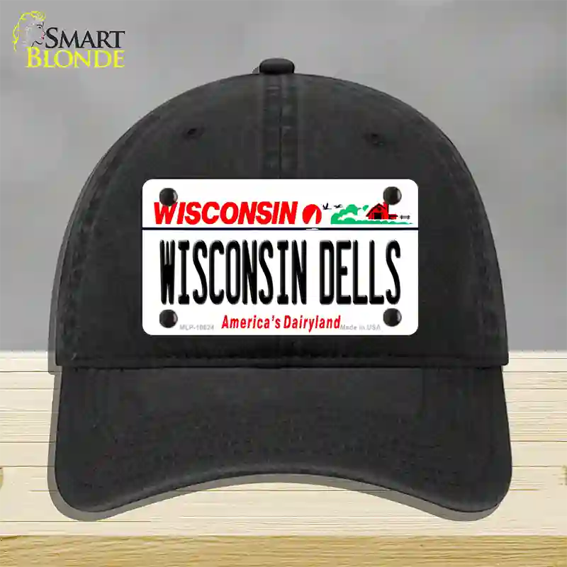 Wisconsin Dells Wisconsin Novelty License Plate Hat Unconstructed Cotton / Black