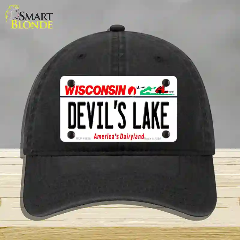 Devils Lake Wisconsin Novelty License Plate Hat Unconstructed Cotton / Black