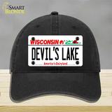 Devils Lake Wisconsin Novelty License Plate Hat Unconstructed Cotton / Black