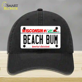 Beach Bum Wisconsin Novelty License Plate Hat Unconstructed Cotton / Black