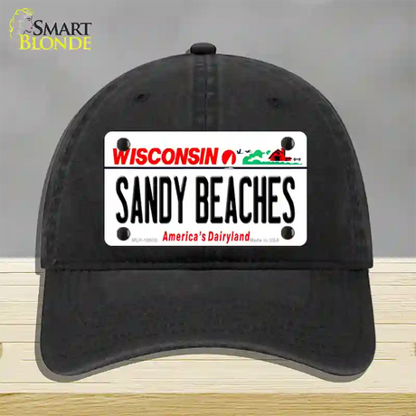 Sandy Beaches Wisconsin Novelty License Plate Hat Unconstructed Cotton / Black