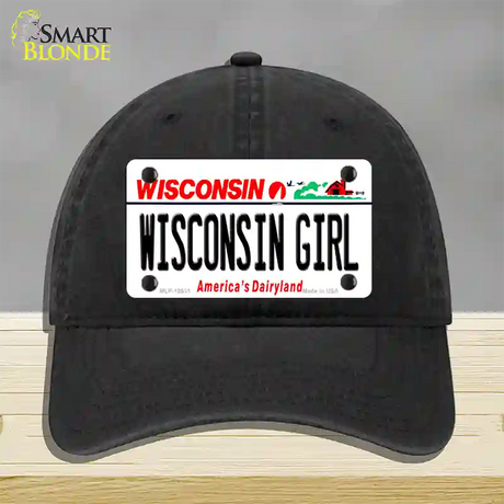 Wisconsin Girl Wisconsin Novelty License Plate Hat Unconstructed Cotton / Black