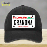 Grandma Wisconsin Novelty License Plate Hat Unconstructed Cotton / Black