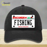 Fishing Wisconsin Novelty License Plate Hat Unconstructed Cotton / Black