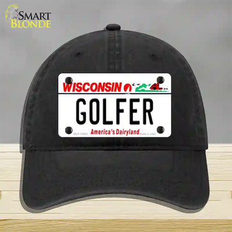 Golfer Wisconsin Novelty License Plate Hat Unconstructed Cotton / Black