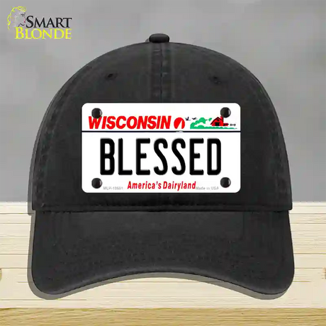 Blessed Wisconsin Novelty License Plate Hat Unconstructed Cotton / Black