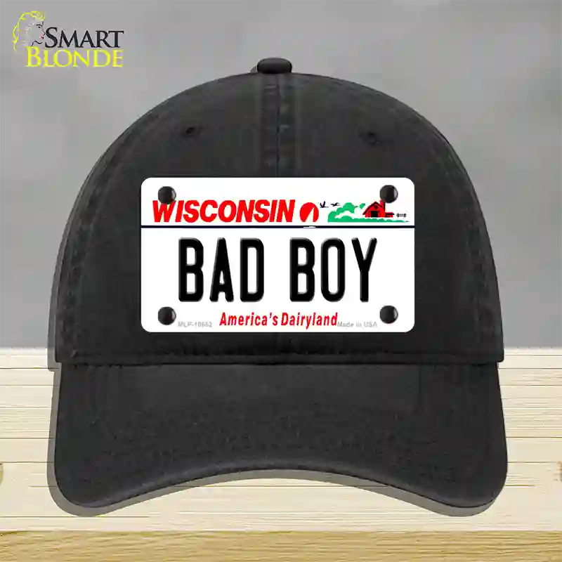 Bad Boy Wisconsin Novelty License Plate Hat Unconstructed Cotton / Black