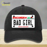 Bad Girl Wisconsin Novelty License Plate Hat Unconstructed Cotton / Black