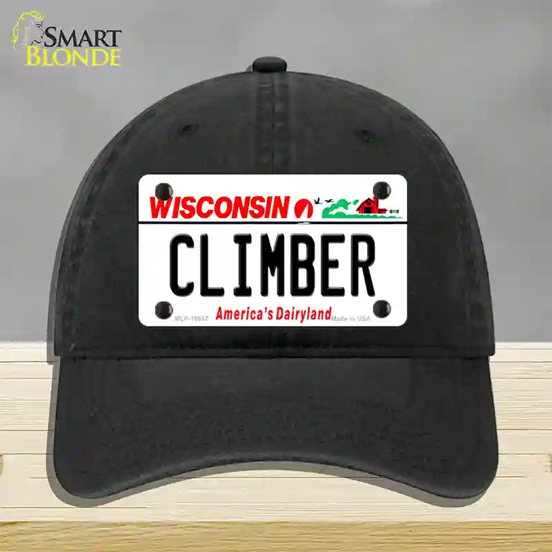 Climber Wisconsin Novelty License Plate Hat Unconstructed Cotton / Black