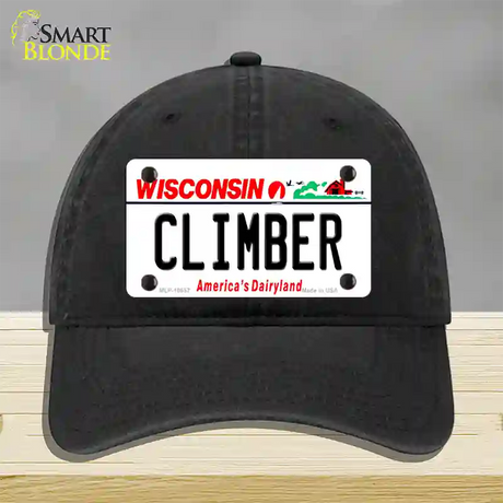 Climber Wisconsin Novelty License Plate Hat Unconstructed Cotton / Black