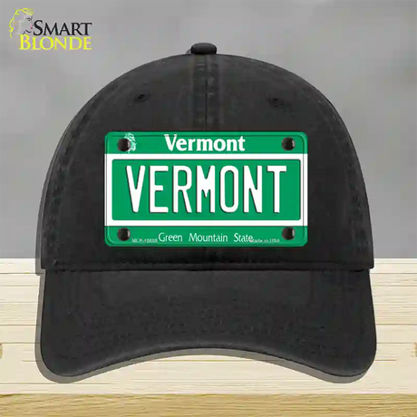 Vermont Green Mountain State Novelty License Plate Hat Unconstructed Cotton / Black