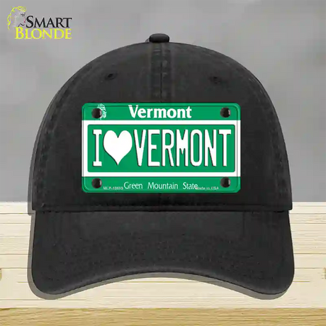 I Love Vermont Novelty License Plate Hat Unconstructed Cotton / Black