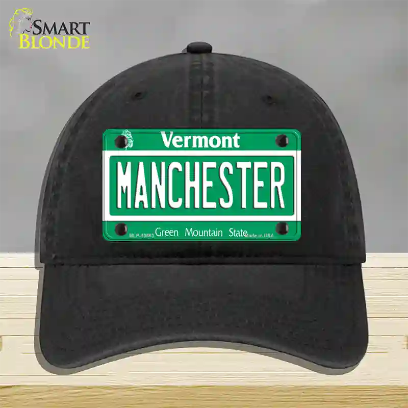 Manchester Vermont Novelty License Plate Hat Unconstructed Cotton / Black