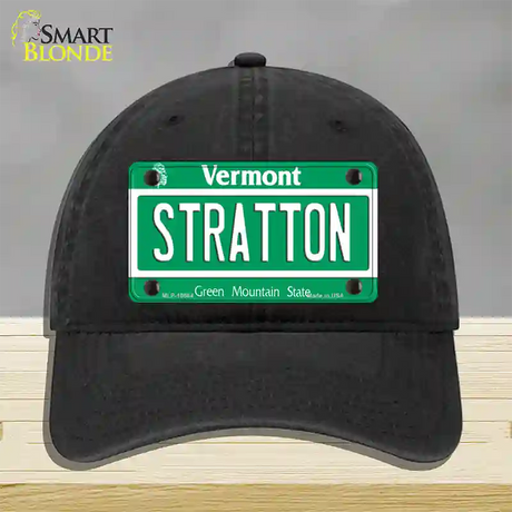 Stratton Vermont Novelty License Plate Hat Unconstructed Cotton / Black