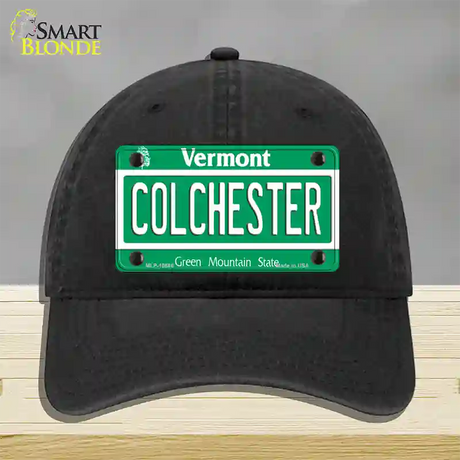 Colchester Vermont Novelty License Plate Hat Unconstructed Cotton / Black