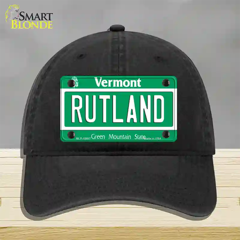 Rutland Vermont Novelty License Plate Hat Unconstructed Cotton / Black