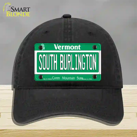 South Burlington Vermont Novelty License Plate Hat Unconstructed Cotton / Black