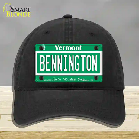 Bennington Vermont Novelty License Plate Hat Unconstructed Cotton / Black