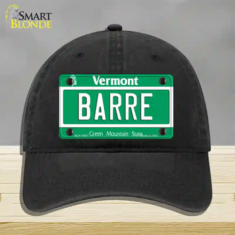 Barre Vermont Novelty License Plate Hat Unconstructed Cotton / Black