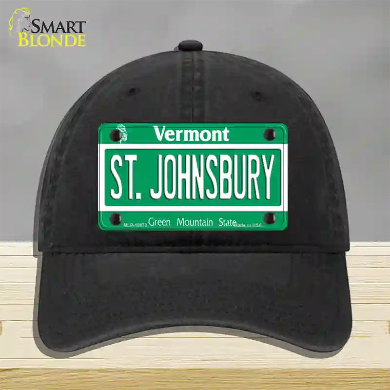 St Johnsbury Vermont Novelty License Plate Hat Unconstructed Cotton / Black