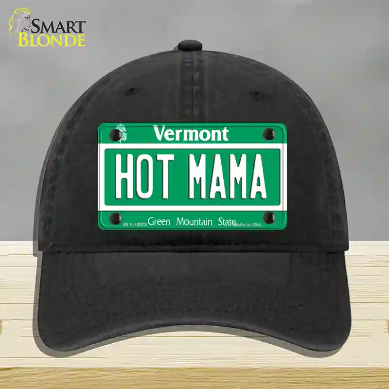 Hot Mama Vermont Novelty License Plate Hat Unconstructed Cotton / Black