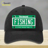 Fishing Vermont Novelty License Plate Hat Unconstructed Cotton / Black