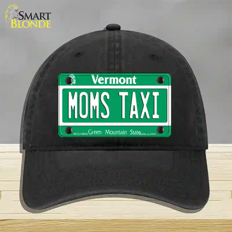 Moms Taxi Vermont Novelty License Plate Hat Unconstructed Cotton / Black