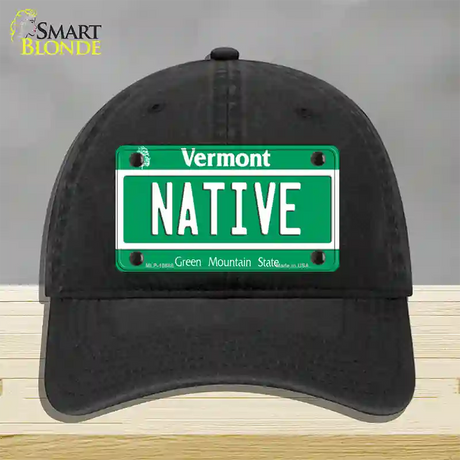 Native Vermont Novelty License Plate Hat Unconstructed Cotton / Black