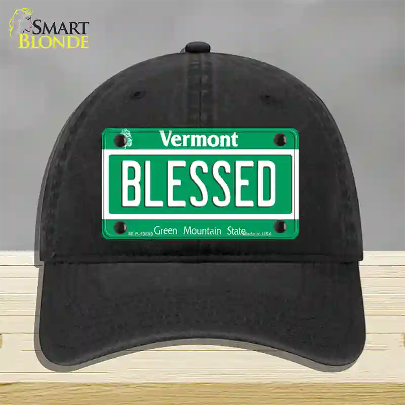 Blessed Vermont Novelty License Plate Hat Unconstructed Cotton / Black