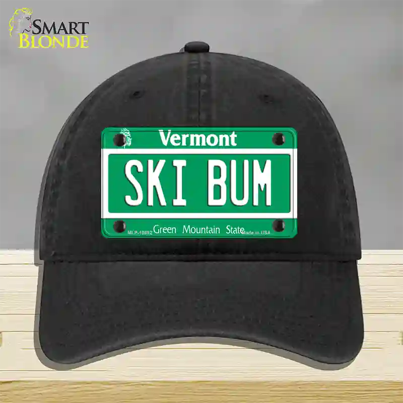 Ski Bum Vermont Novelty License Plate Hat Unconstructed Cotton / Black