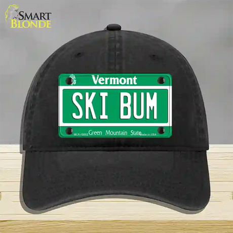 Ski Bum Vermont Novelty License Plate Hat Unconstructed Cotton / Black