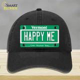 Happy Me Vermont Novelty License Plate Hat Unconstructed Cotton / Black