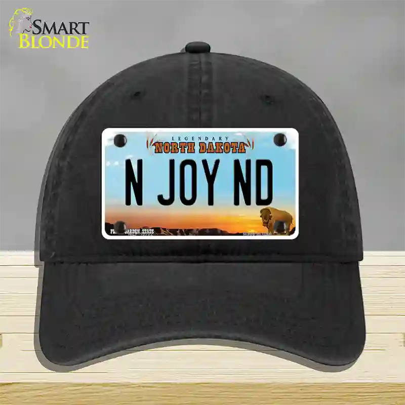 N Joy ND North Dakota Novelty License Plate Hat Unconstructed Cotton / Black