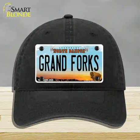 Grand Forks North Dakota Novelty License Plate Hat Unconstructed Cotton / Black