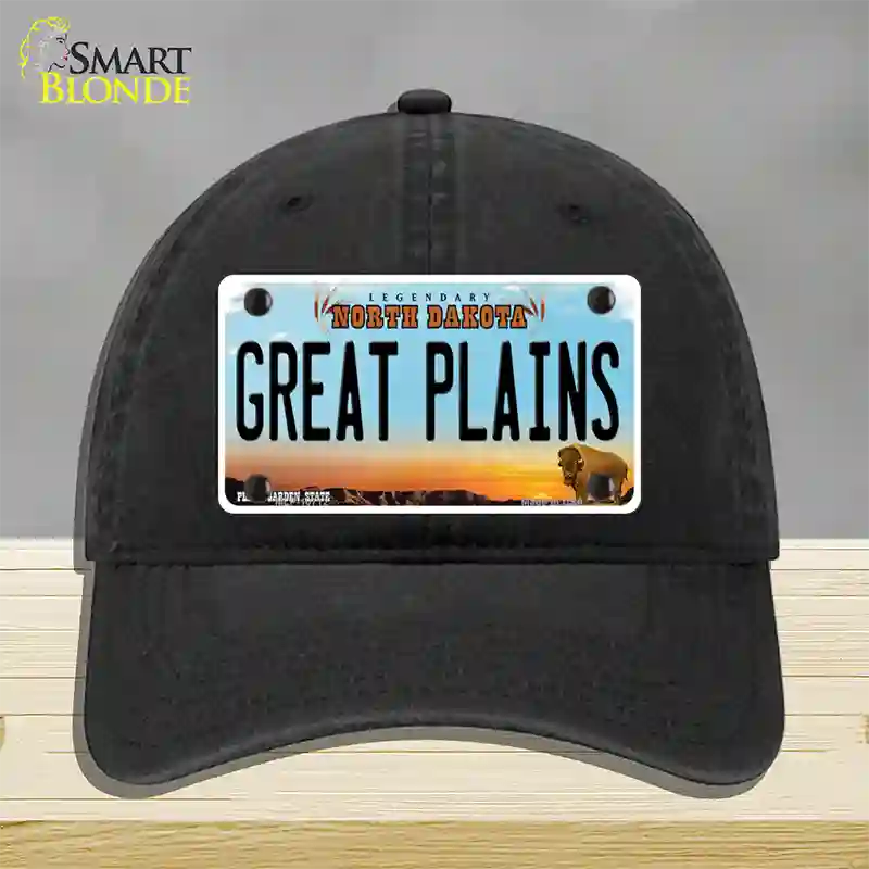 Great Plains North Dakota Novelty License Plate Hat Unconstructed Cotton / Black