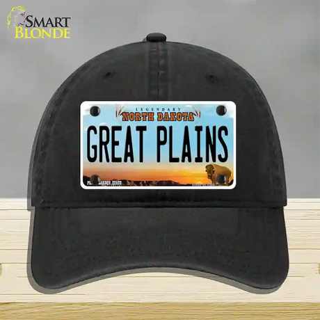 Great Plains North Dakota Novelty License Plate Hat Unconstructed Cotton / Black