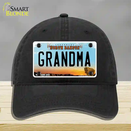 Grandma North Dakota Novelty License Plate Hat Unconstructed Cotton / Black