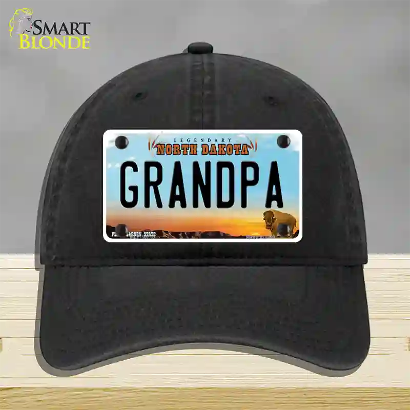 Grandpa North Dakota Novelty License Plate Hat Unconstructed Cotton / Black