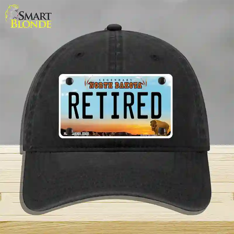 Retired North Dakota Novelty License Plate Hat Unconstructed Cotton / Black