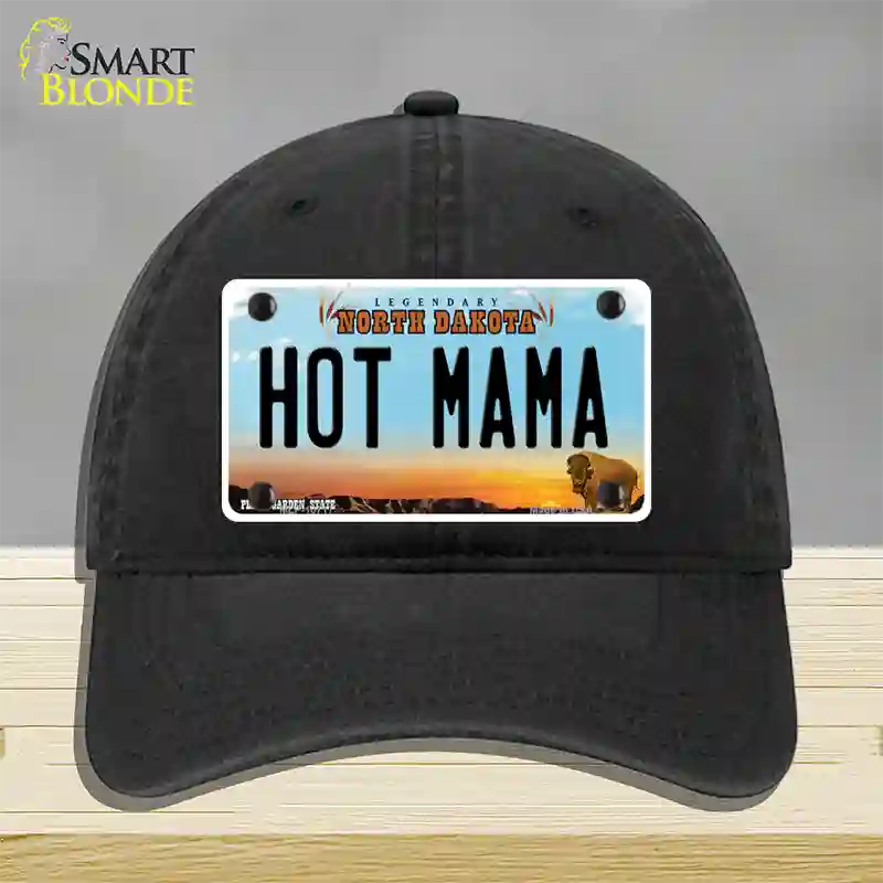 Hot Mama North Dakota Novelty License Plate Hat Unconstructed Cotton / Black