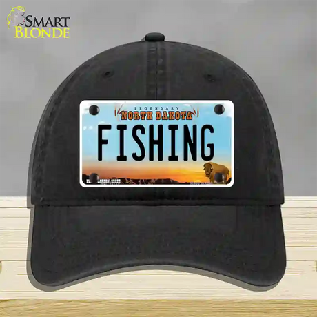 Fishing North Dakota Novelty License Plate Hat Unconstructed Cotton / Black